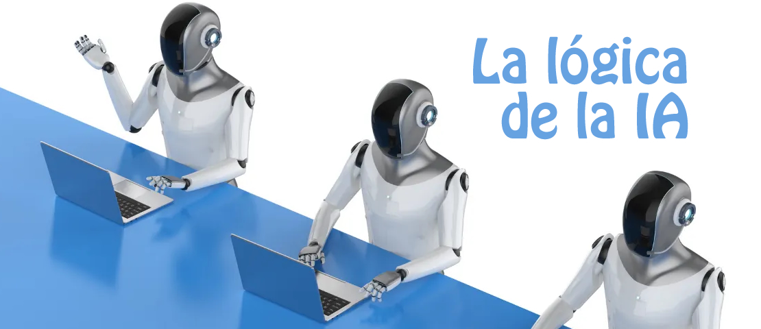 Grupo de tres androides de IA cada uno frente a una pantalla de PC